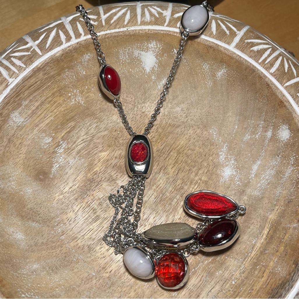 Chicos Multi Glass Stone Tassel Pendant Necklace 16$